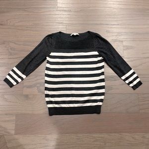 LOFT Grey and White Striped 3/4 Sleeve Sweater - Size S